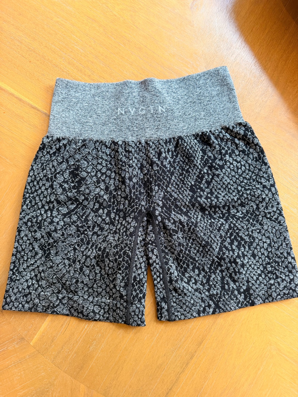 NVGTN Black and Gray Snake-Print Bike Shorts